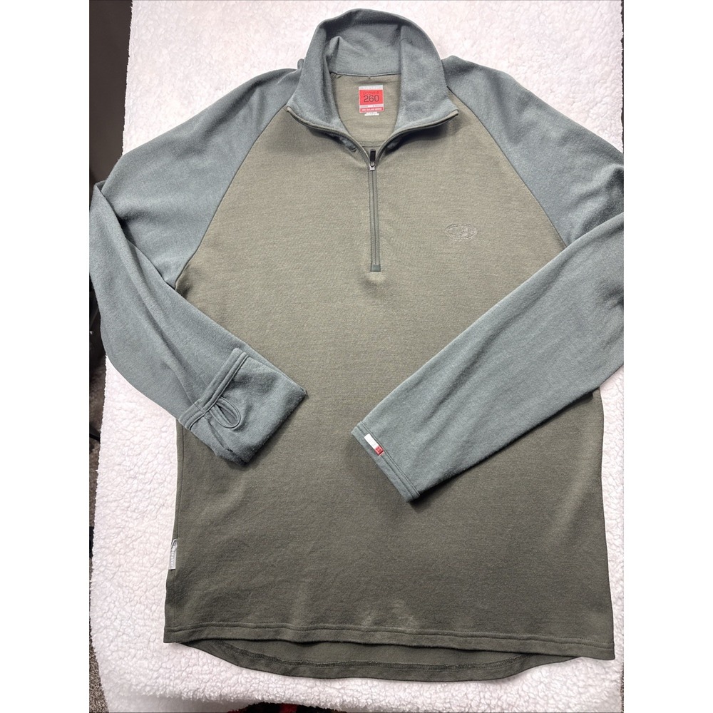 Icebreaker BodyFit 260 Merino Wool Long Sleeve 1/4 Zip Base‎ Layer Mens L Green